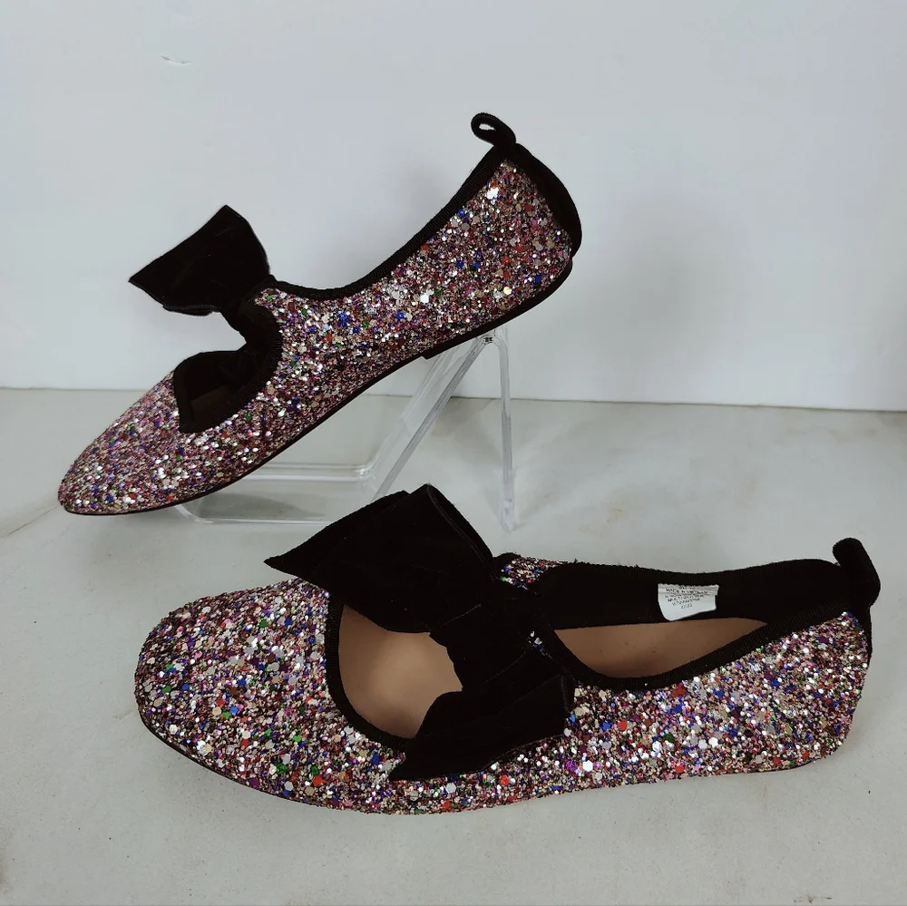 Old Navy Girls' Multicolored Glitter Ballet Flats Bow Accent, 3Y